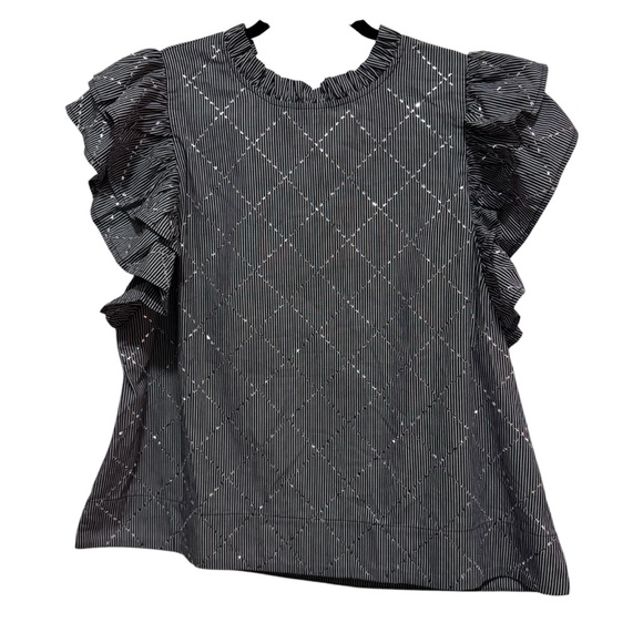 JODIFL Black / White Stripe Ruffled Sleeveless Blouse with sparkle design - Picture 10 of 16